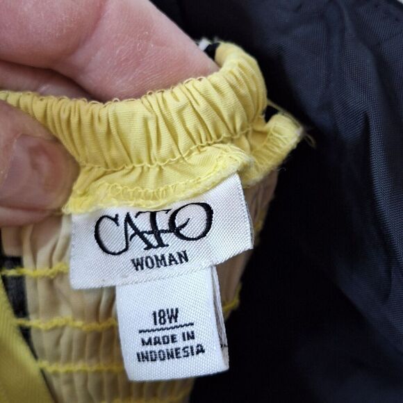 Cato Woman 18W Smocked‎ Back A Line Sun Dress Black Yellow Floral Straps Summer - Picture 6 of 8